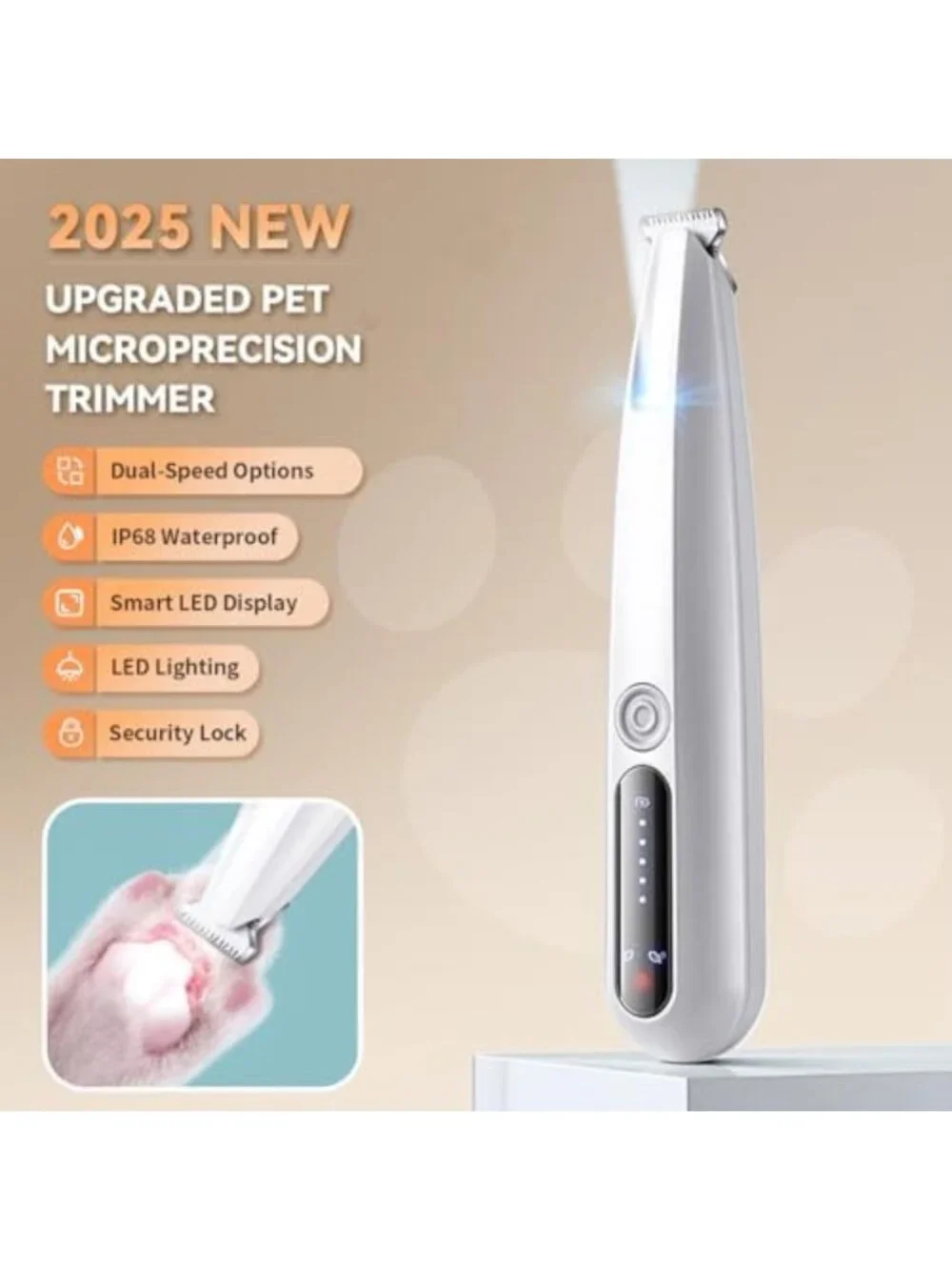 2026 Pet Precision Trimmer for Dogs - LED Light, Ultra Quiet Paw Grooming Tool